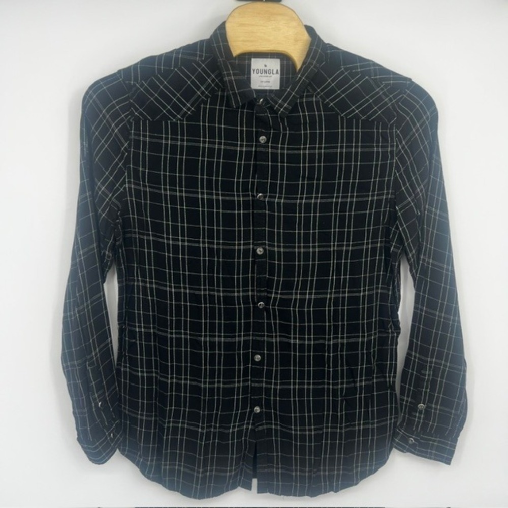 YoungLA 806 Men's XXL Black & White Windowpane Button Down Shirt